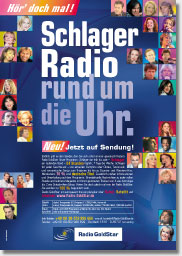 Anzeige Schlager-Radio rund um die Uhr